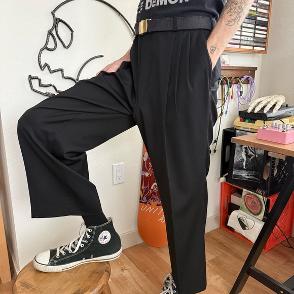 Vintage 80s Black High Waisted Pleated Trousers ~ Size 35 X 27.5 - Picture 3 of 8